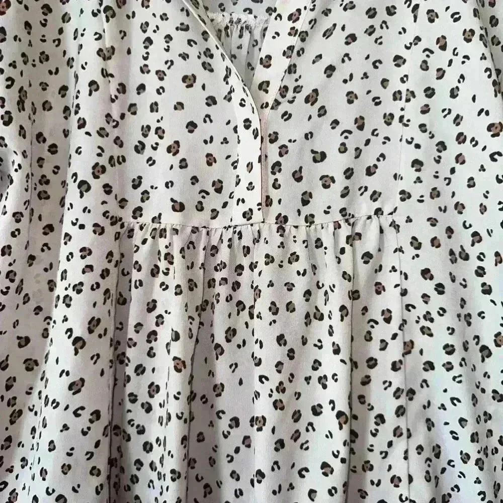 Easel Leopard Print flowing lightweight layers Dress, size Small! White & Brown - Picture 3 of 6